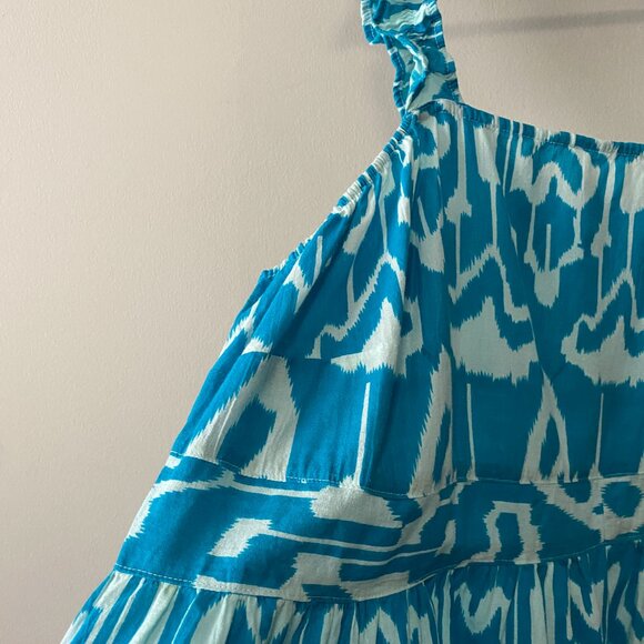 Handmade Plus Size Cotton Blue Pattern Elastic Straps Dress - Picture 5 of 16